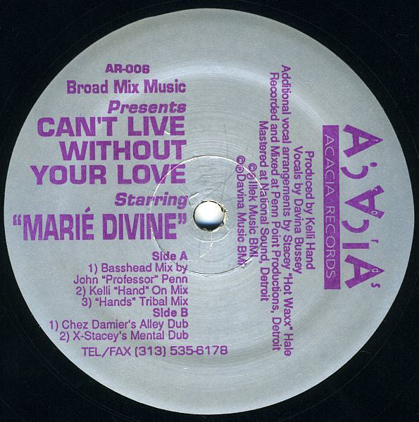 Broad Mix Music Starring Marié Divine* : Can't Live Without Your Love (12")