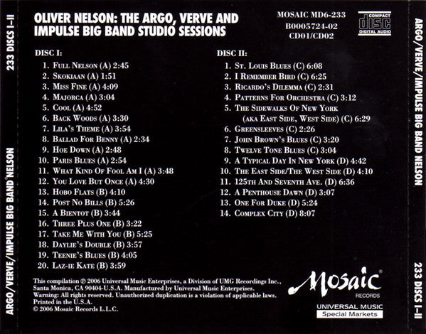 Oliver Nelson : The Argo, Verve And Impulse Big Band Studio Sessions (6xCD, Comp, Ltd, RM + Box, Ltd, Num)