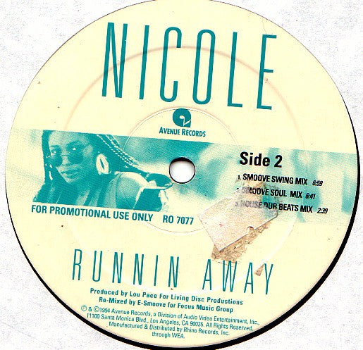 Nicole* : Runnin' Away (E-Smoove Remixes) (12", Promo)
