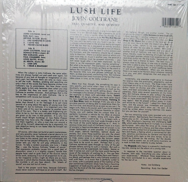 John Coltrane : Lush Life (LP, Album, Ltd, RE, Pin)