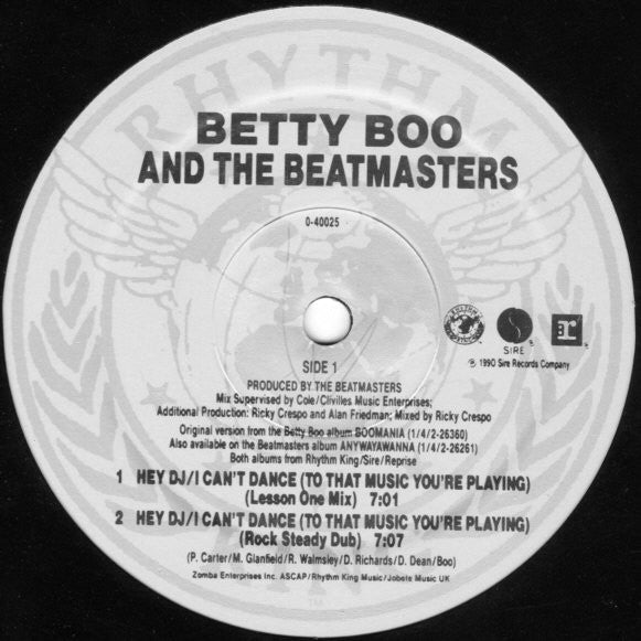 Betty Boo And The Beatmasters : Hey DJ / I Can't Dance (To That Music You're Playing) (12", Maxi)