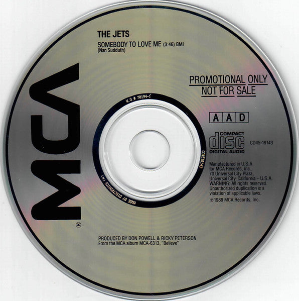 The Jets : Somebody To Love Me (CD, Single, Promo)