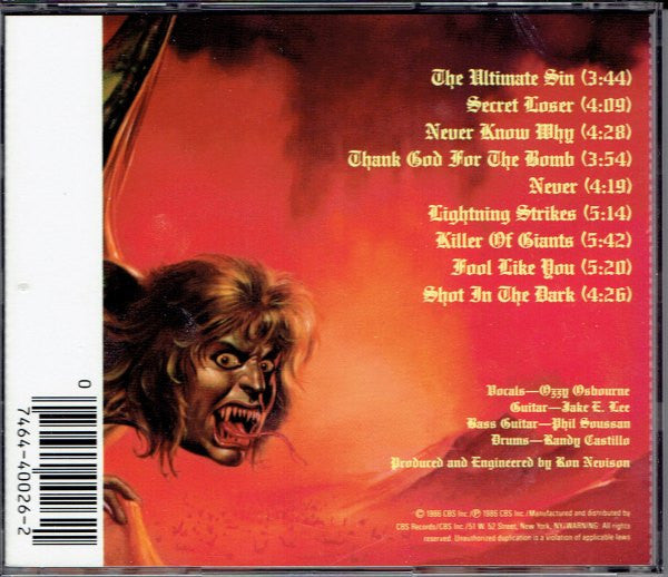 Ozzy Osbourne : The Ultimate Sin (CD, Album)