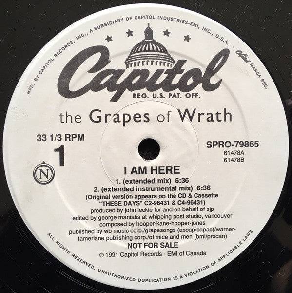 The Grapes Of Wrath : I Am Here (12", Promo)