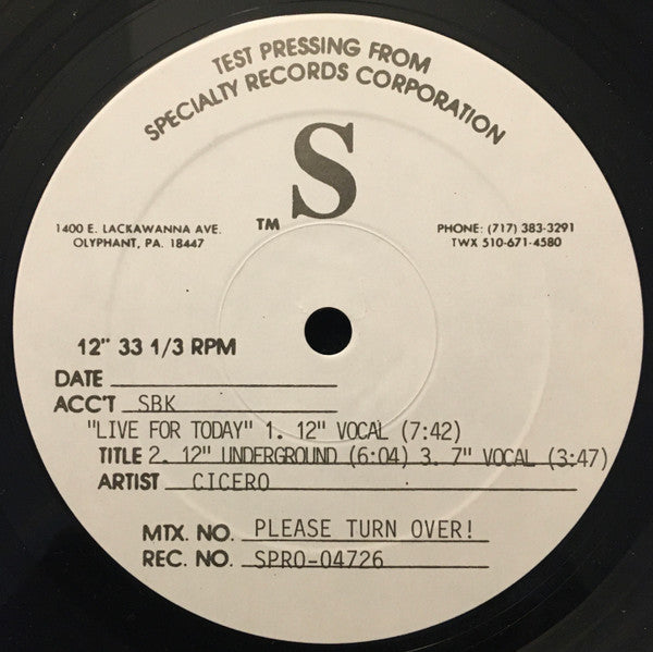 Carroll Thompson / Cicero : Let The Music Play / Live For Today (12", TP)