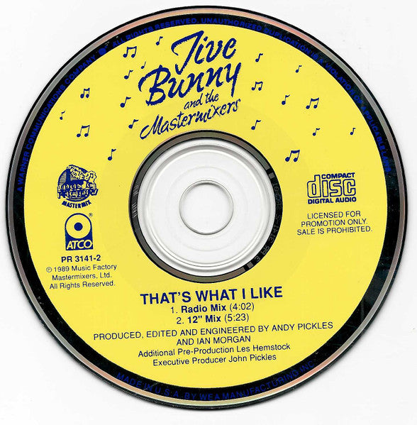Jive Bunny And The Mastermixers : That's What I Like (CD, Single, Promo)