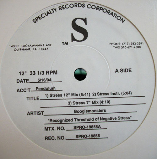 Boogiemonsters : Recognized Thresholds Of Negative Stress (12", TP)