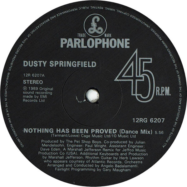 Dusty Springfield : Nothing Has Been Proved (12", Single, Ltd, Gat)