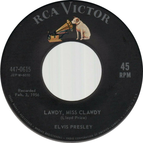 Elvis Presley : Lawdy Miss Clawdy (7", Single, Mono, RE, Gol)