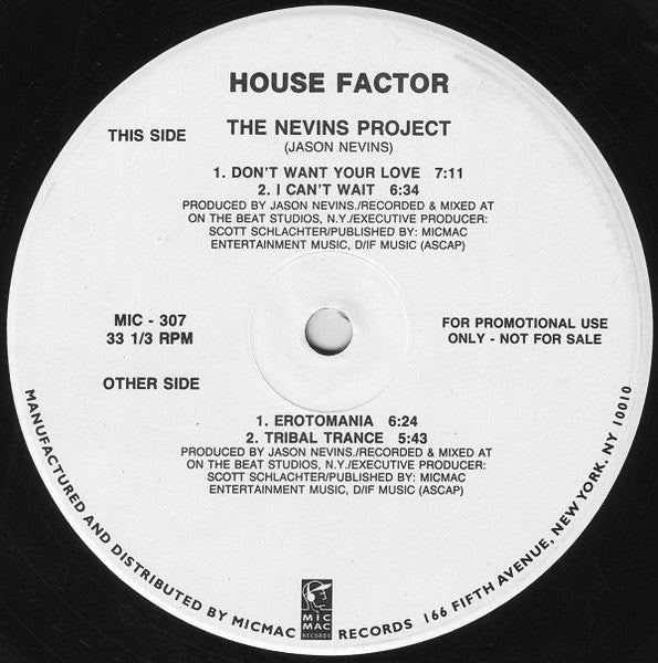 The Nevins Project : House Factor (12", Promo)
