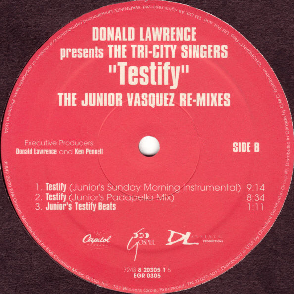 Donald Lawrence Pres. The Tri-City Singers : Testify (The Junior Vasquez Re-Mixes) (12")