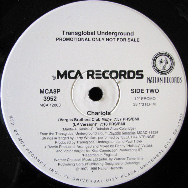 Transglobal Underground : Chariots (12", Promo)