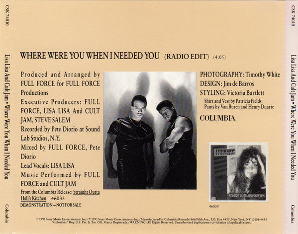 Lisa Lisa And Cult Jam* : Where Were You When I Needed You (CD, Single, Promo)