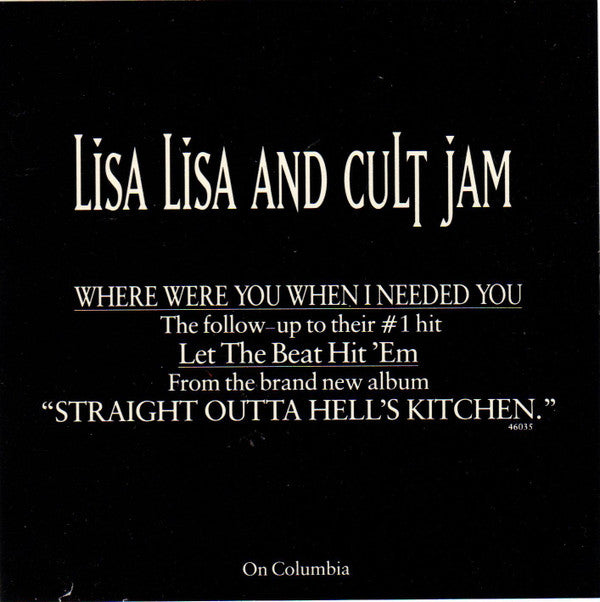 Lisa Lisa And Cult Jam* : Where Were You When I Needed You (CD, Single, Promo)