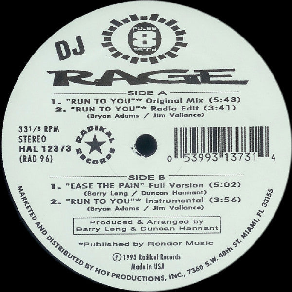 Rage : Run To You (12", Promo)
