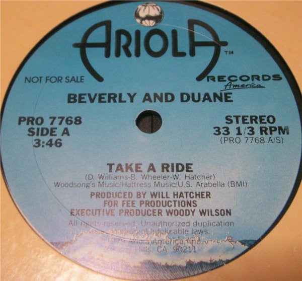 Beverly And Duane : Take A Ride (12", Promo)
