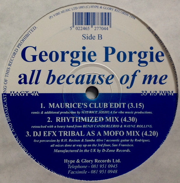 Georgie Porgie : All Because Of Me (2x12")