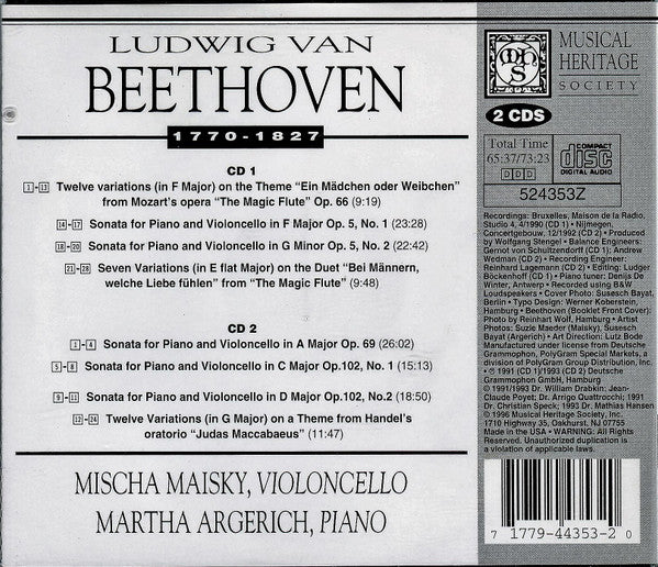 Beethoven*, Mischa Maisky, Martha Argerich : Die Cellosonaten (2xCD, Comp, RE)