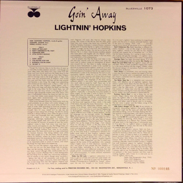 Lightnin' Hopkins : Goin' Away (LP, Album, Ltd, Num, RE, RM, 200)