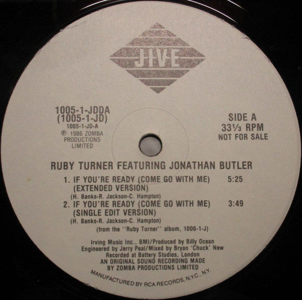 Ruby Turner Featuring Jonathan Butler : If You're Ready (Come Go With Me) (12", Promo)