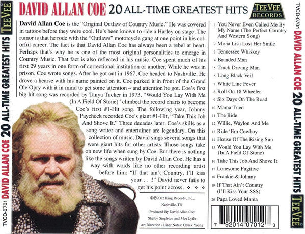 David Allan Coe : 20 All-Time Greatest Hits (CD, Comp)