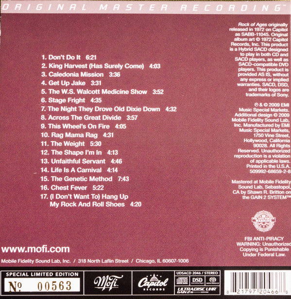 The Band : Rock Of Ages (The Band In Concert) (SACD, Hybrid, Album, Ltd, Num, RE, RM, S/Edition)