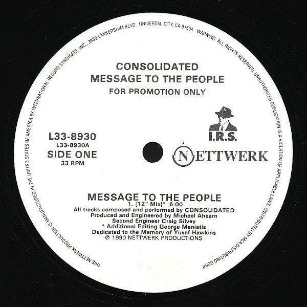 Consolidated : Message To The People (12", Promo)