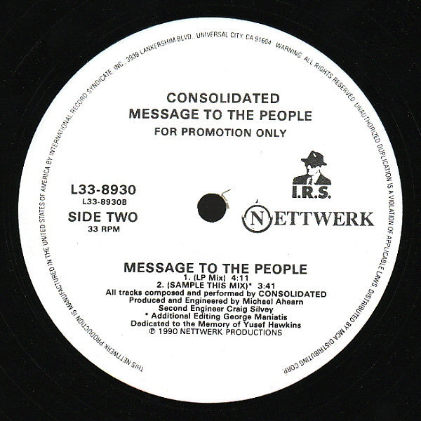 Consolidated : Message To The People (12", Promo)
