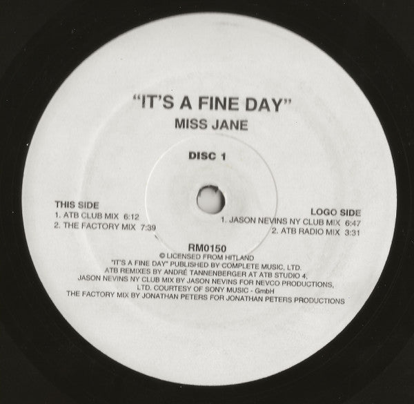 Miss Jane : It's A Fine Day (2x12")