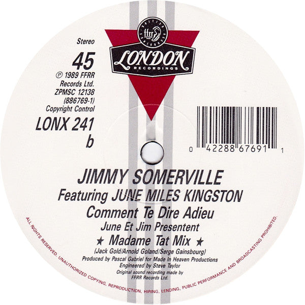 Jimmy Somerville Featuring June Miles Kingston* : Comment Te Dire Adieu (12", Single)
