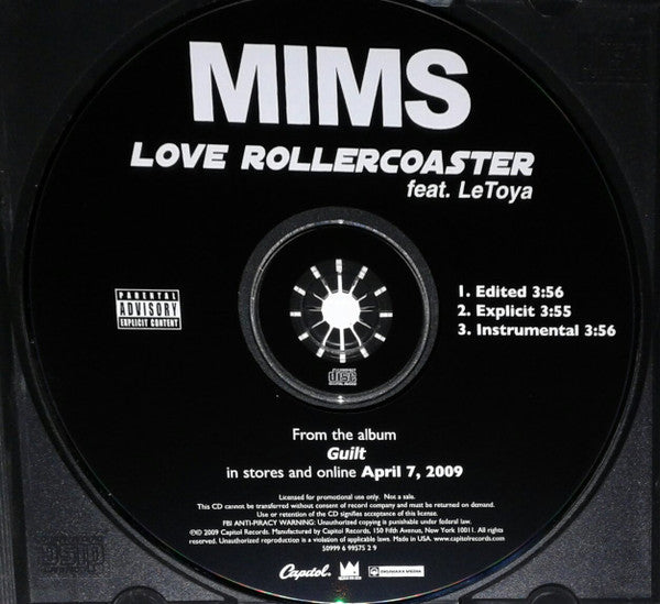 Mims Featuring Letoya : Love Rollercoaster (CD, Single, Promo)