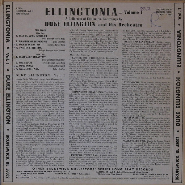 Duke Ellington And His Orchestra : Ellingtonia- Volume One (10", Comp, RE)