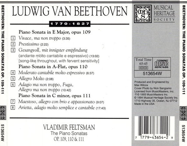 Beethoven* – Vladimir Feltsman : The Piano Sonatas Op. 109-111 (CD, Album)