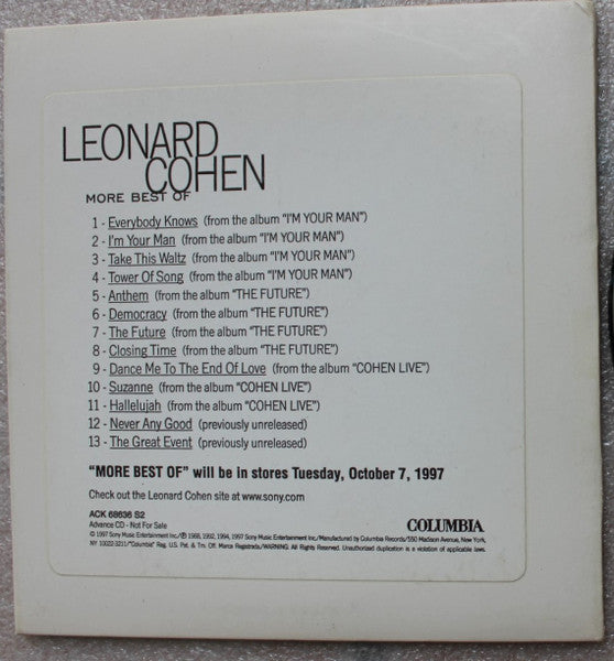 Leonard Cohen : More Best Of (CD, Advance, Comp, Promo)