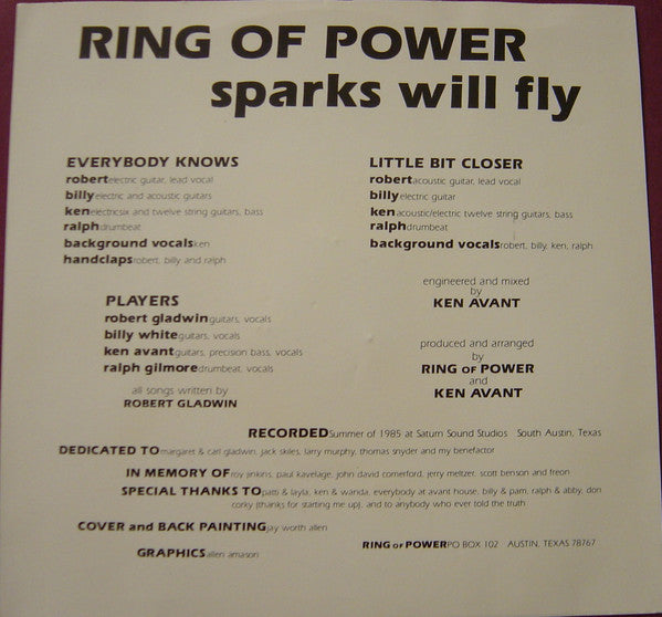 Ring Of Power : Sparks Will Fly (7", Single)