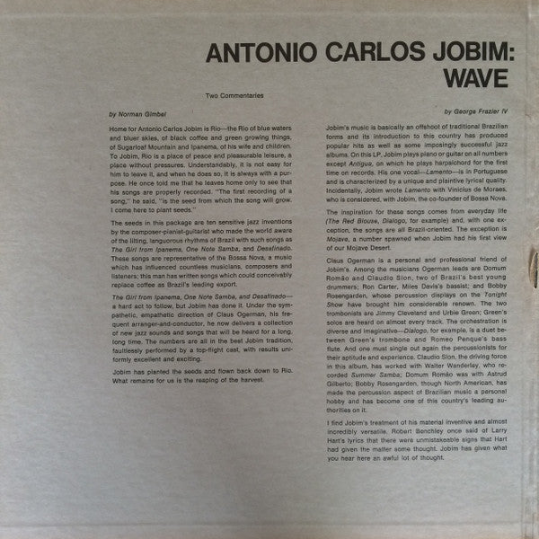 Antonio Carlos Jobim : Wave (LP, Album, Promo)