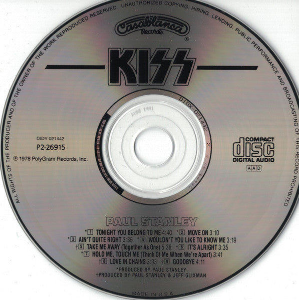 Kiss, Paul Stanley : Paul Stanley (CD, Album, Club, RE)