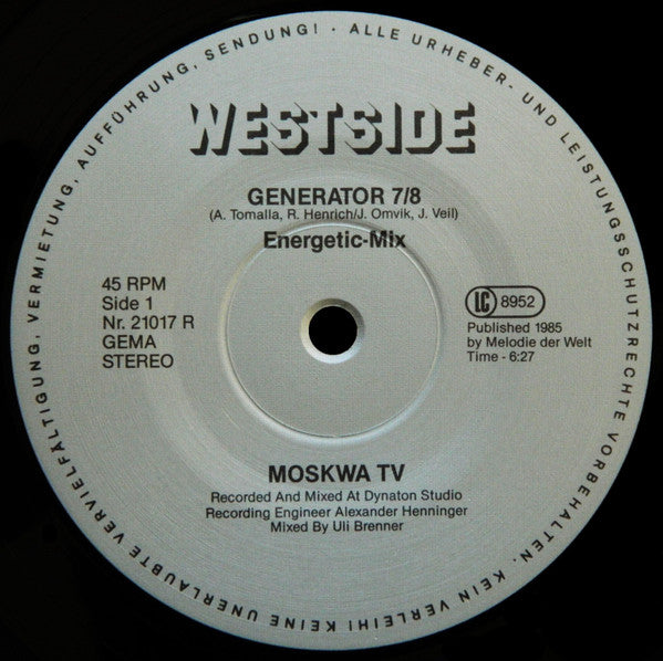 Moskwa TV : Generator 7/8 (Double Remix) (12")