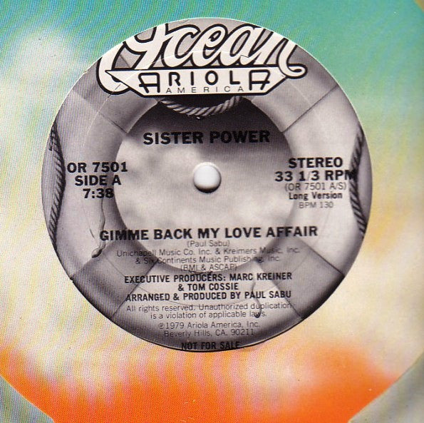 Sister Power : Gimme Back My Love Affair (12", Promo)