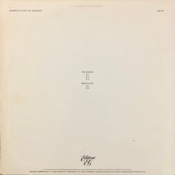 Laraaji Produced By Brian Eno : Ambient 3 (Day Of Radiance) (LP, Album)