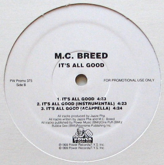 M.C. Breed* : It's All Good (12", Promo)