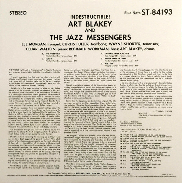 Art Blakey & The Jazz Messengers : Indestructible (LP, Album, Ltd, RE, 180)