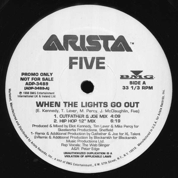 Five : When The Lights Go Out (12", Single, Promo)