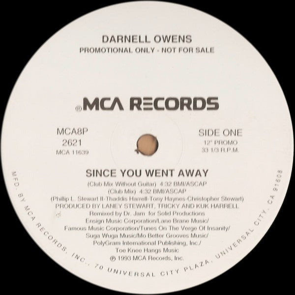 Darnell Owens : Since You Went Away (12", Single, Promo)