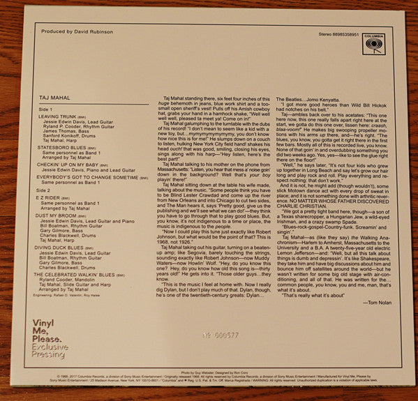 Taj Mahal : Taj Mahal (LP, Album, Club, Ltd, Num, RE, RP, 180)