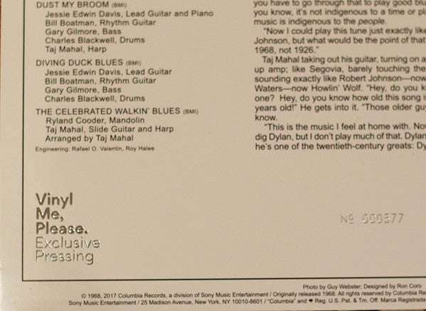 Taj Mahal : Taj Mahal (LP, Album, Club, Ltd, Num, RE, RP, 180)