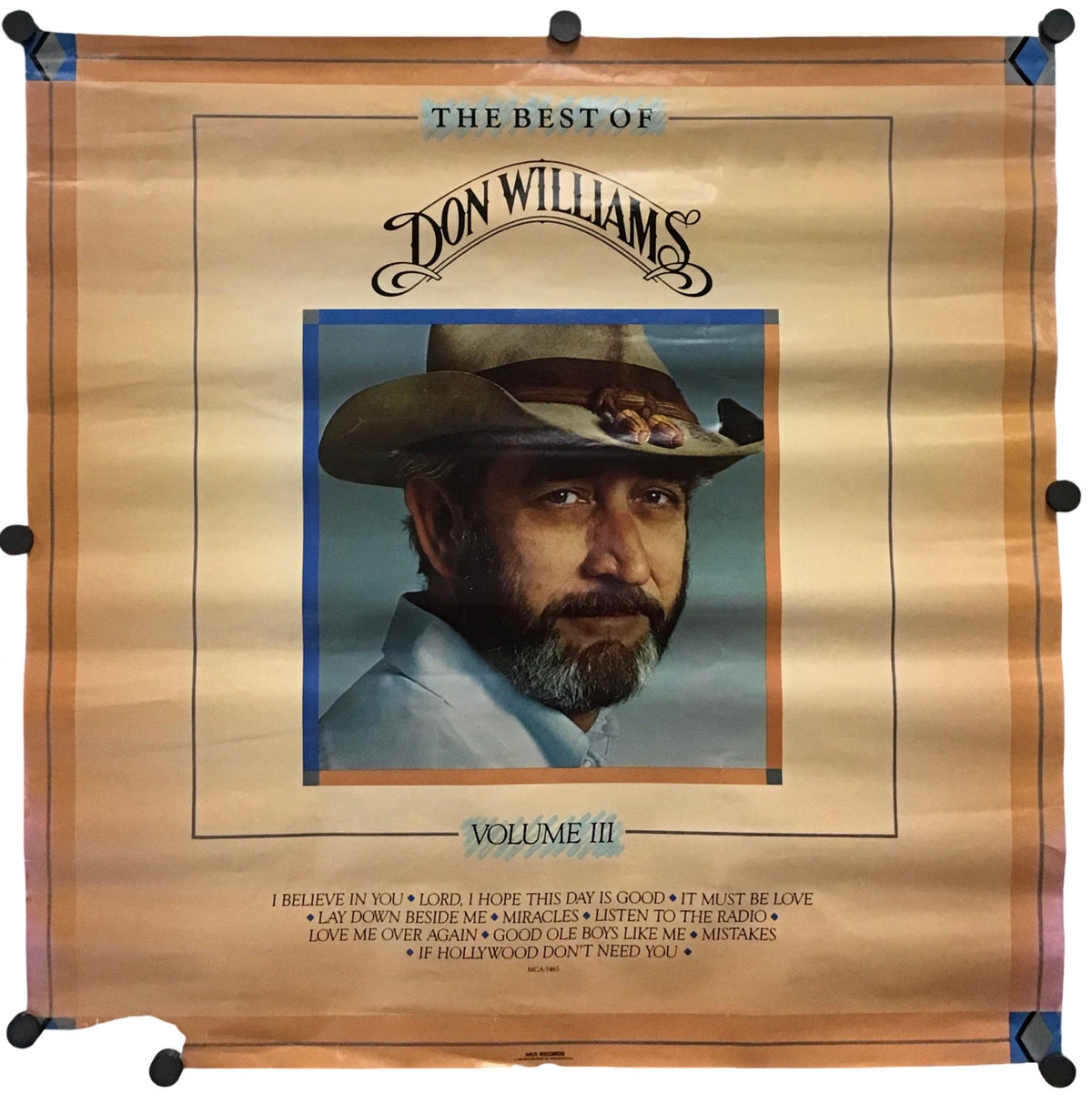 A square wall tapestry featuring 'The Best of Don Williams Volume III' album artwork, displayed against a plain white background.