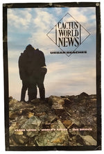 A vintage-style poster or print for Cactus World News featuring a silhouetted couple embracing on rocky ground under a cloudy sky, with the text 'Urban Beaches' and 'Years Later / World's Apart / The Bridge'.