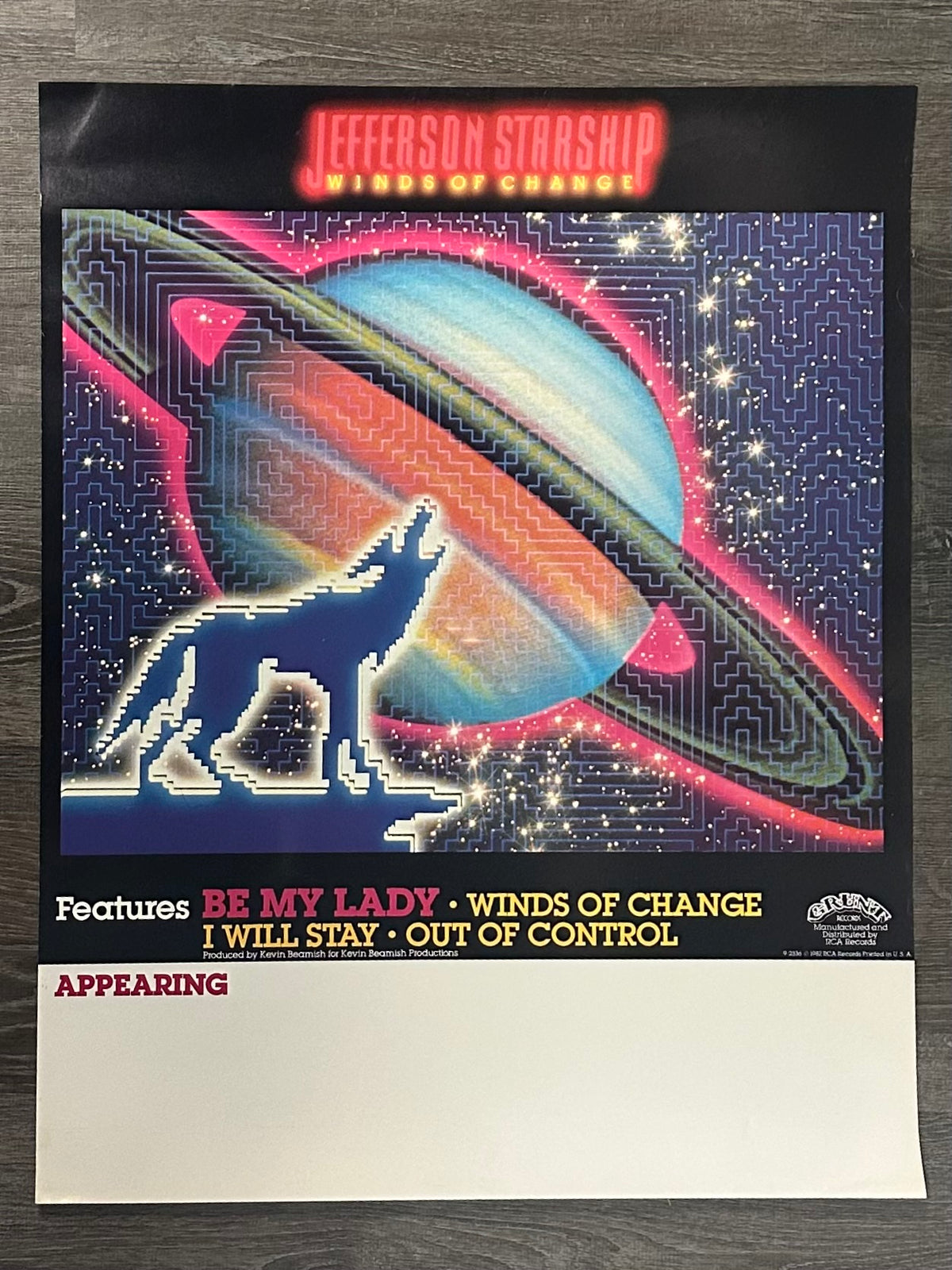 Póster promocional vintage de Jefferson Starship - Vientos de cambio, 1982