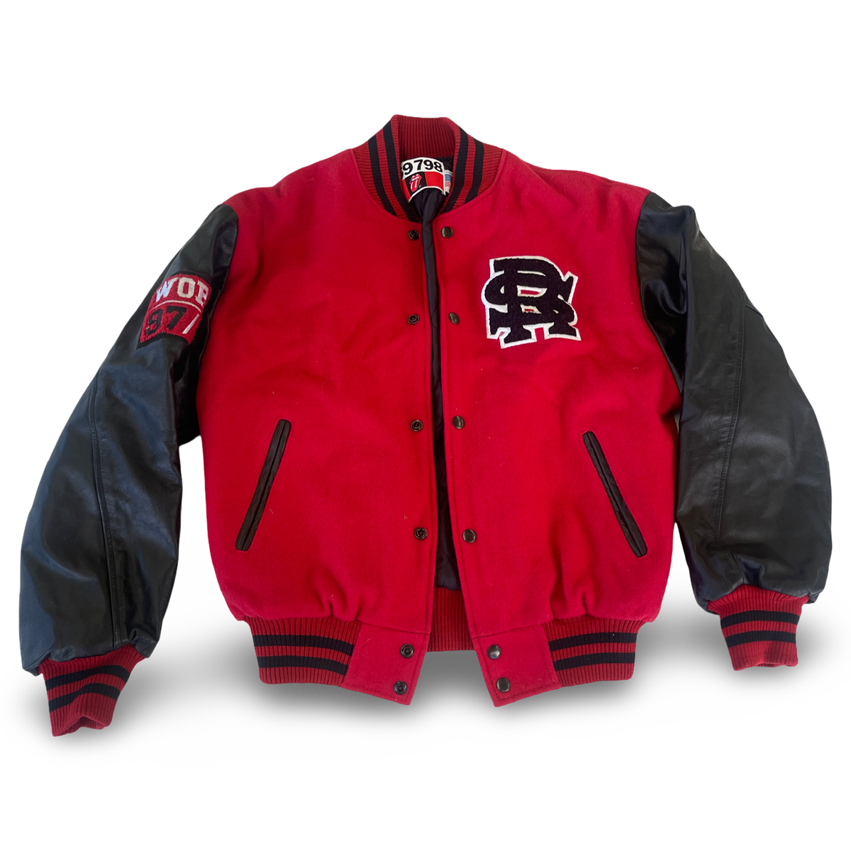 Rolling Stones - 1997/98 Leather Sleeve Varsity Tour Jacket M (Vintage Apparel)